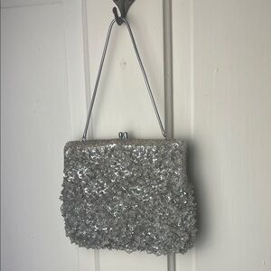 Elegant Silver Sequin Beaded Clutch